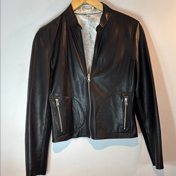 Lamarque CHAPIN | REVERSIBLE LEATHER BOMBER black-silver size small - Picture 2 of 14
